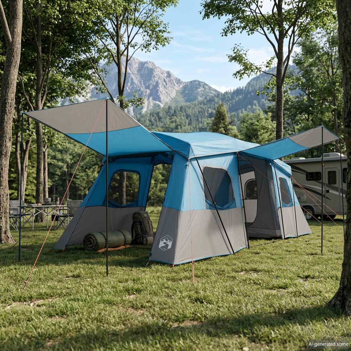 vidaXL Instant Tent with Rainfly Water-Resistant 3-Person Blue 1