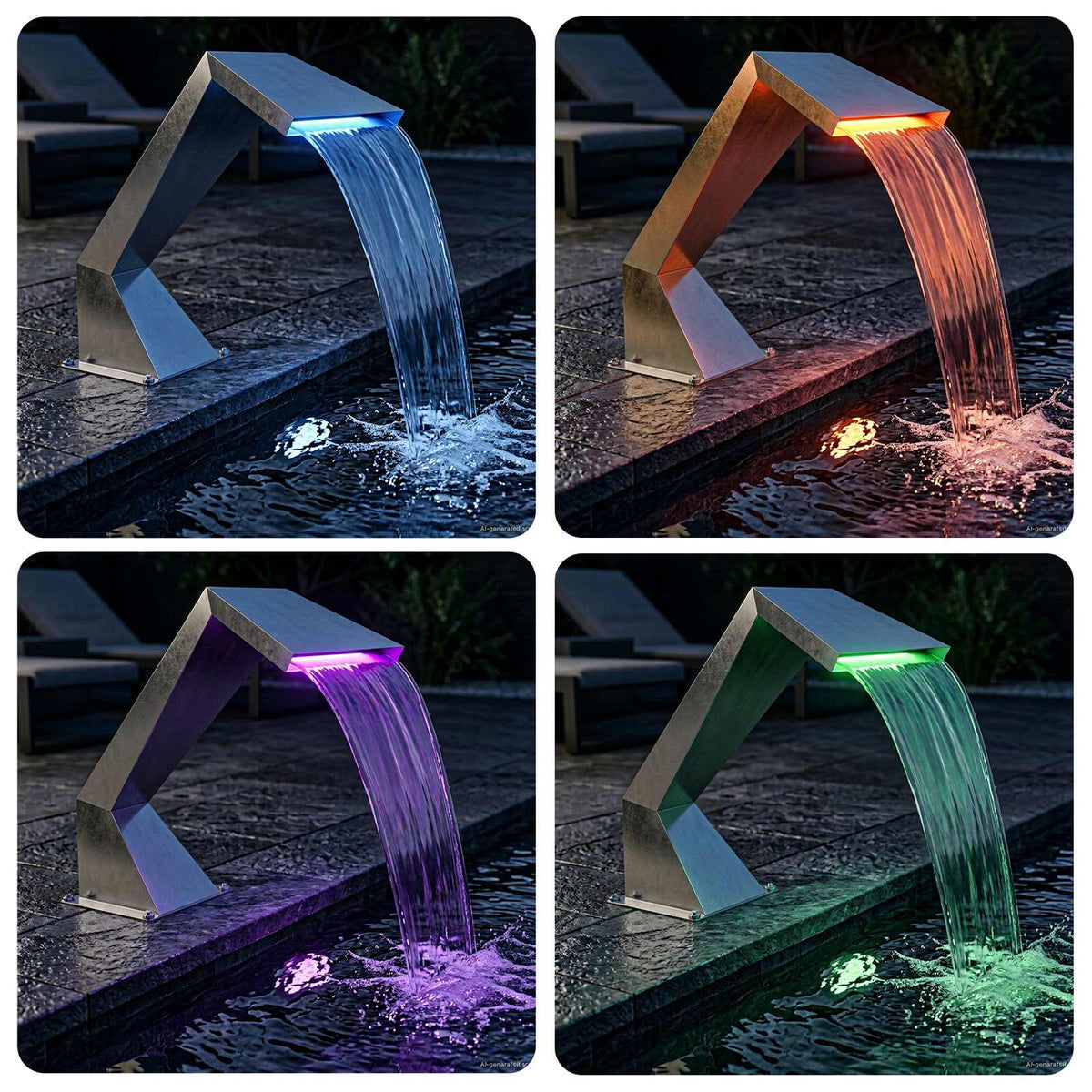 vidaXL Pool Waterfall with RGB LEDs Stainless Steel 63.5 x 29 x 51 cm 4