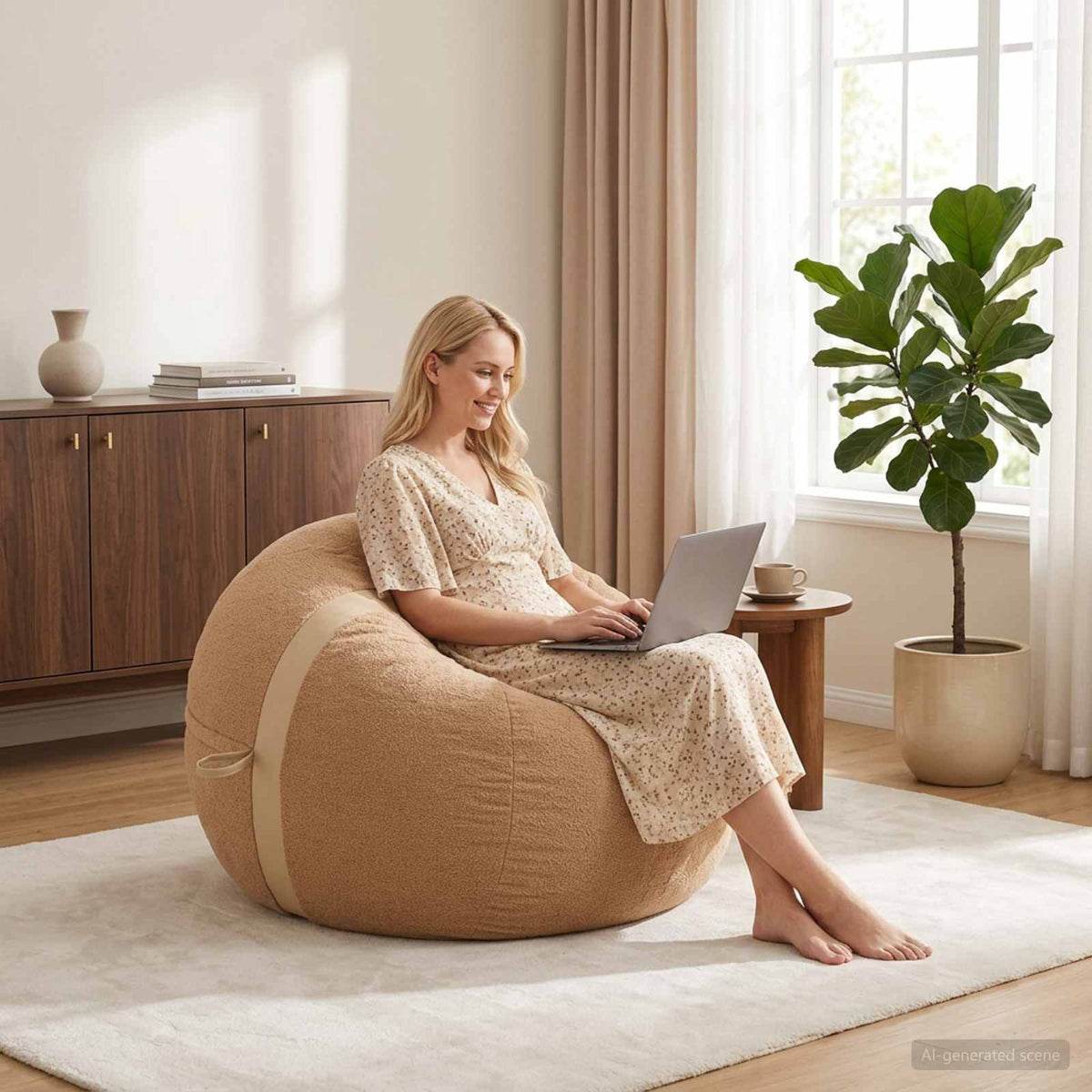 vidaXL Bean Bag Chair Beige 95 x 93 x 71 cm Sherpa 1