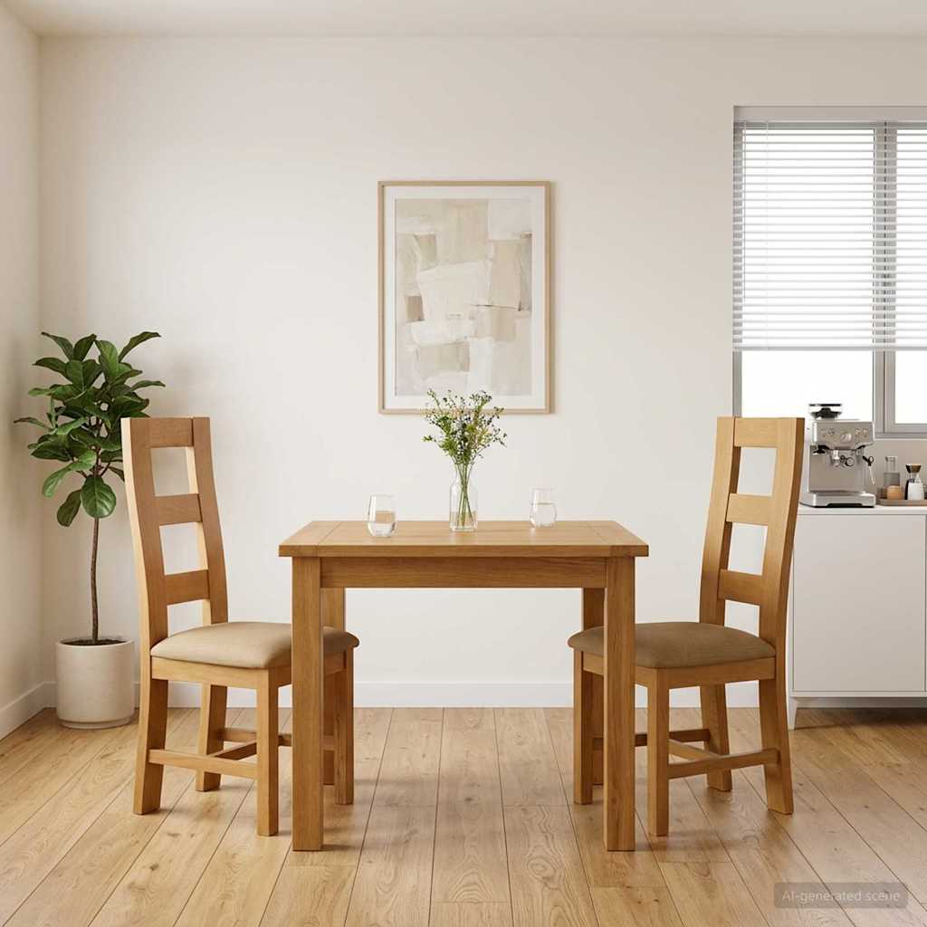 vidaXL Dining Chair 2 pcs Solid Oak Wood Beige 45 x 51 x 105 cm 1