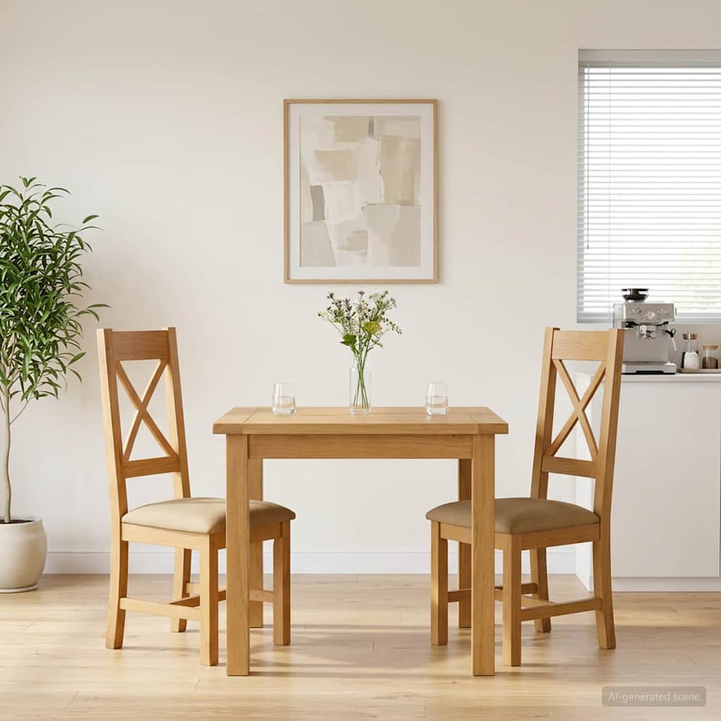 vidaXL Dining Chair 2 pcs Solid Oak Wood Beige 45 x 54 x 105 cm 1