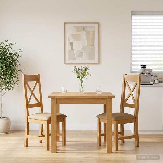 vidaXL Dining Chair 2 pcs Solid Oak Wood Beige 45 x 54 x 105 cm 1