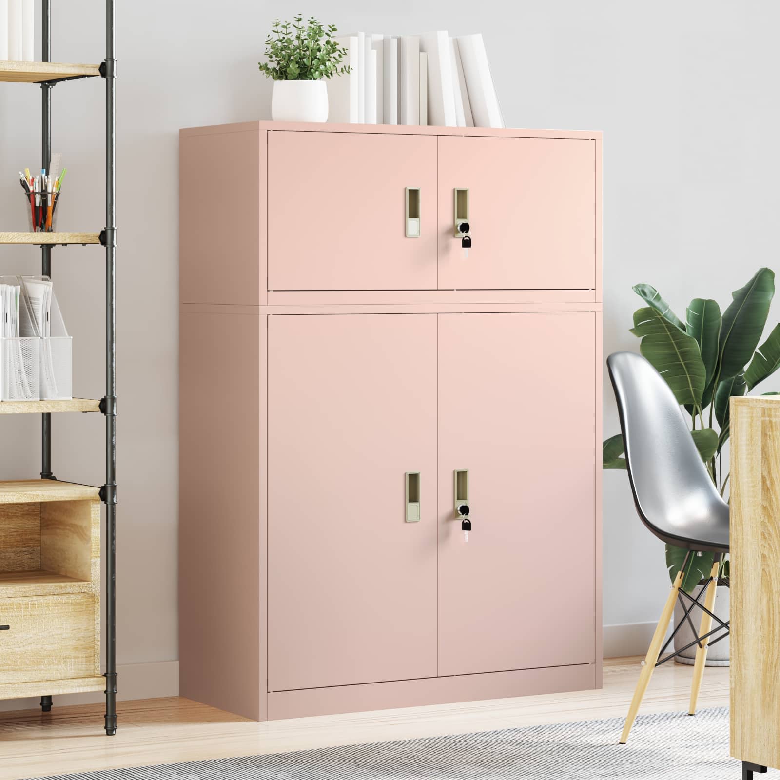 vidaXL Storage Cabinet 2 pcs Pink 90 x 40 x 130 cm Steel Lockable 4