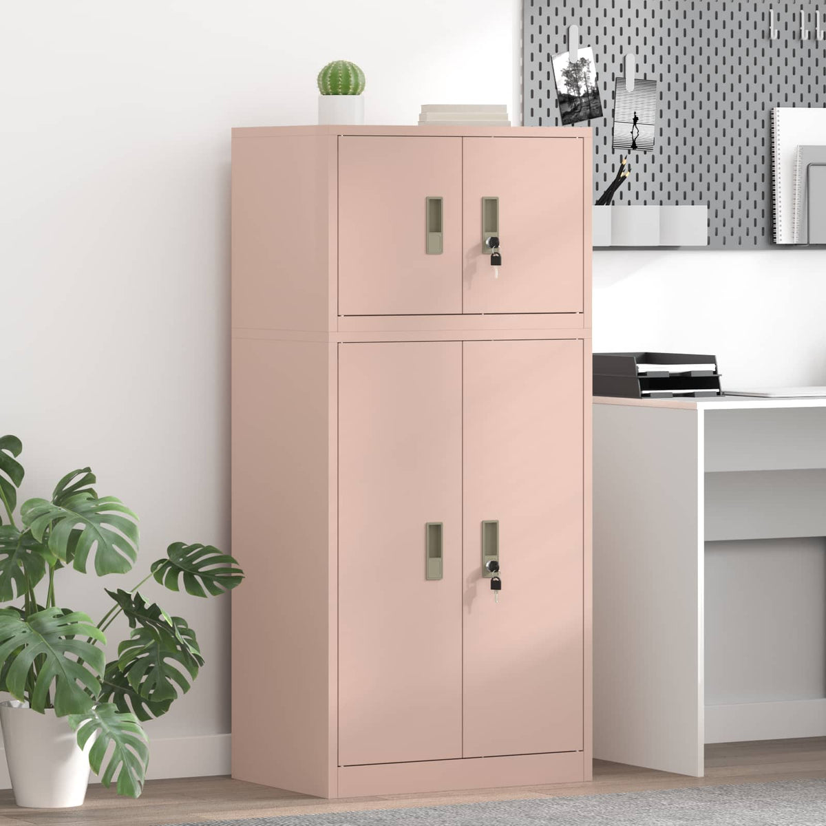 vidaXL Storage Cabinet 2 pcs Pink 60 x 40 x 130 cm Steel Lockable 1