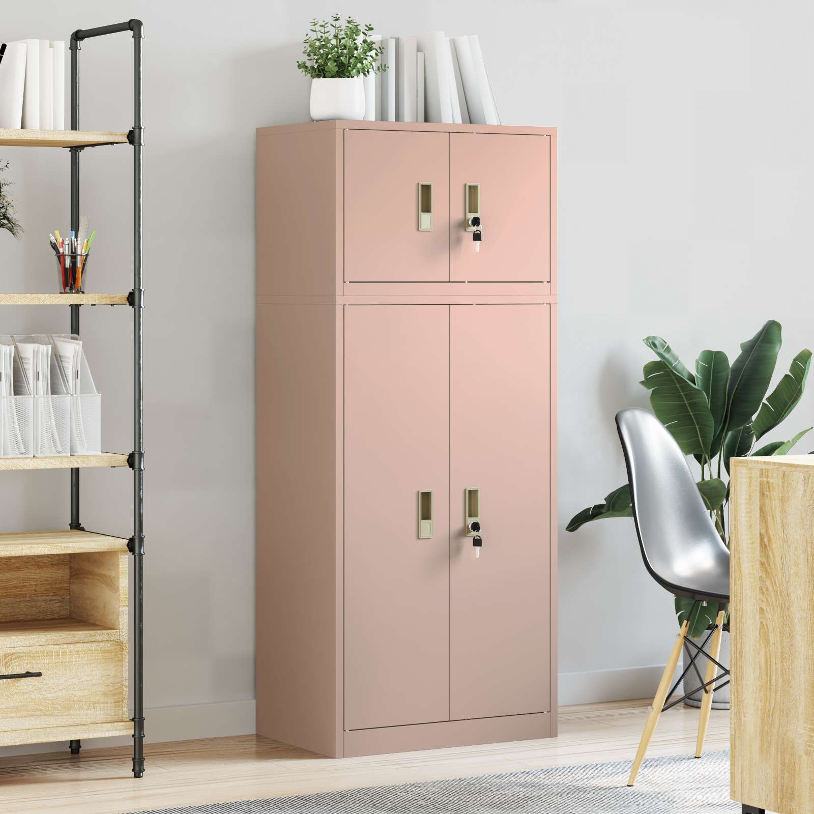 vidaXL Storage Cabinet 2 pcs Pink 60 x 40 x 145 cm Steel Lockable 4