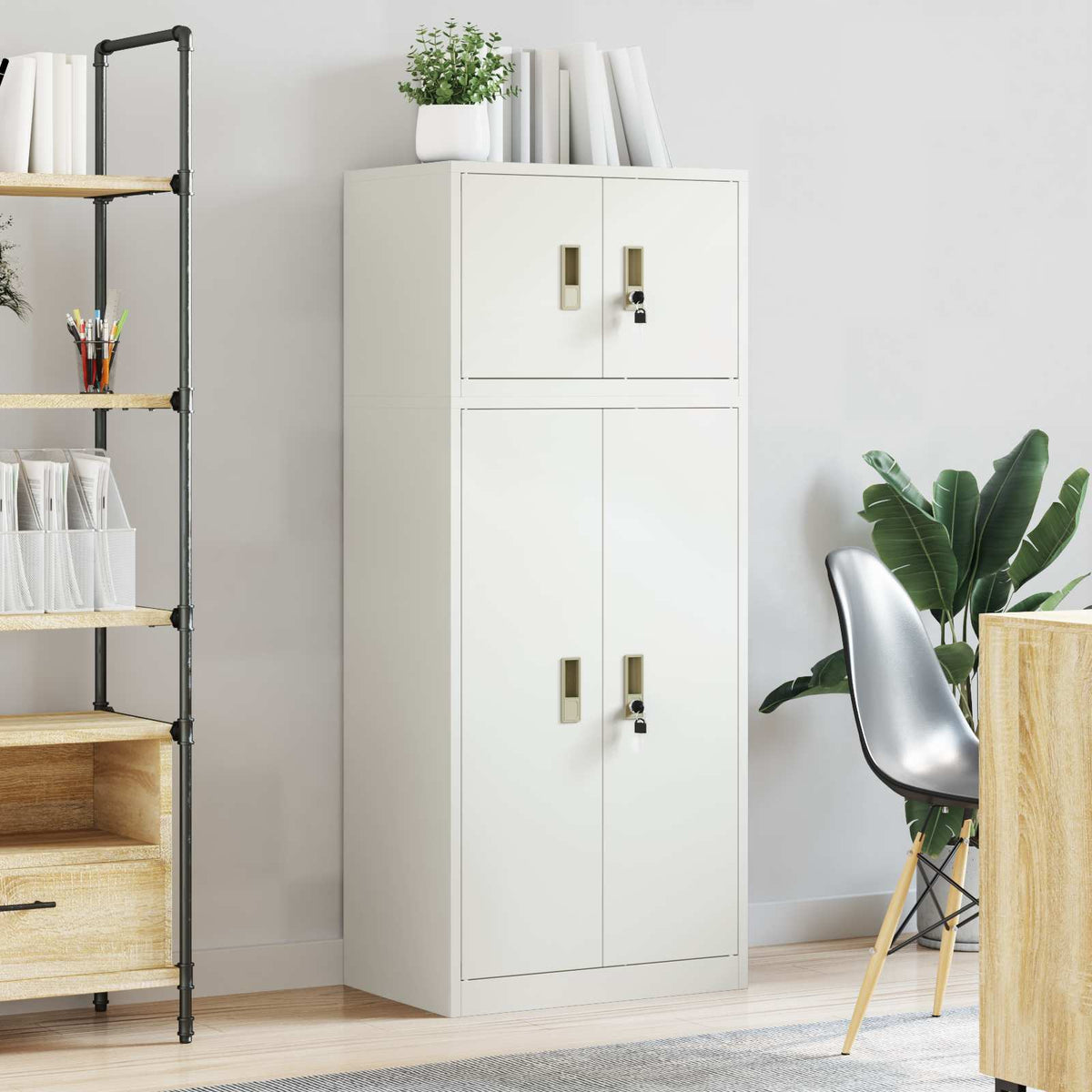 vidaXL Storage Cabinet 2 pcs White 60 x 40 x 145 cm Steel Lockable 4