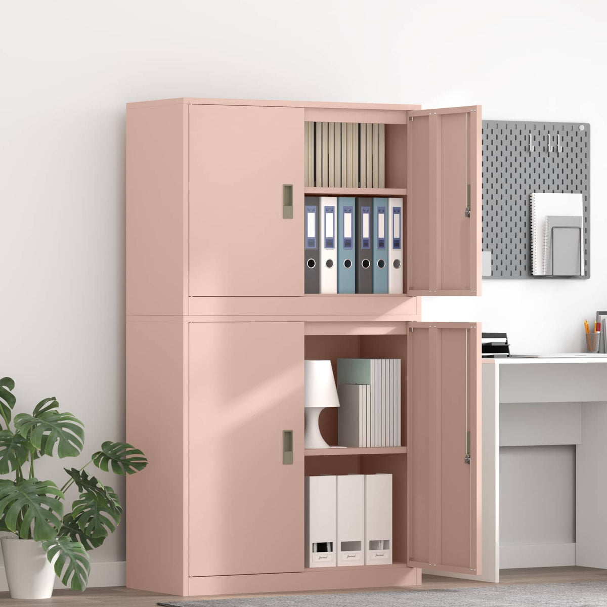 vidaXL Storage Cabinet 2 pcs Pink 90 x 40 x 160 cm Steel Lockable 1