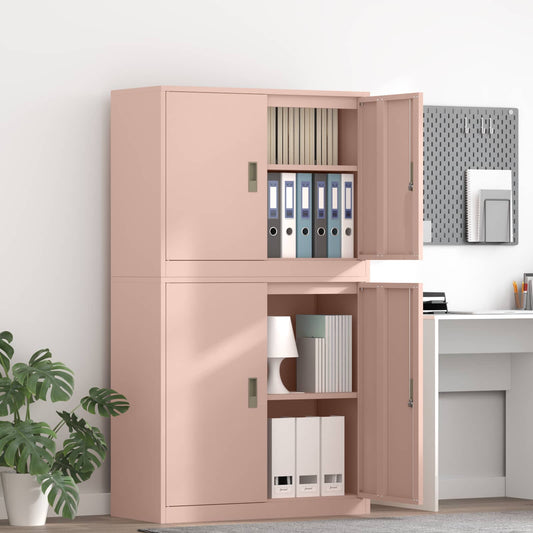 Storage Cabinet 2 pcs 90 x 40 x 160 cm Steel Lockable Width 90 cm Pink 90 cm