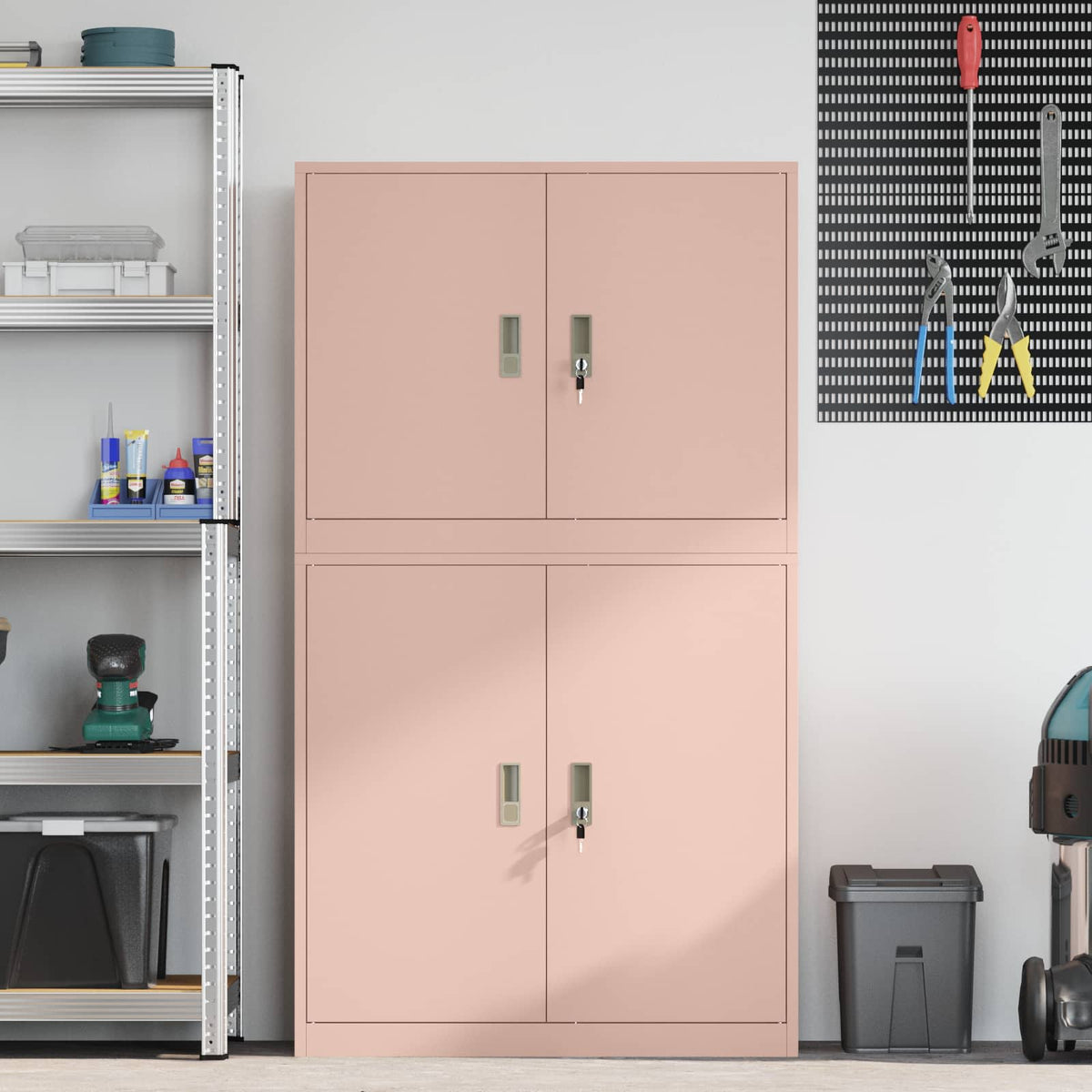 vidaXL Storage Cabinet 2 pcs Pink 90 x 40 x 160 cm Steel Lockable 4