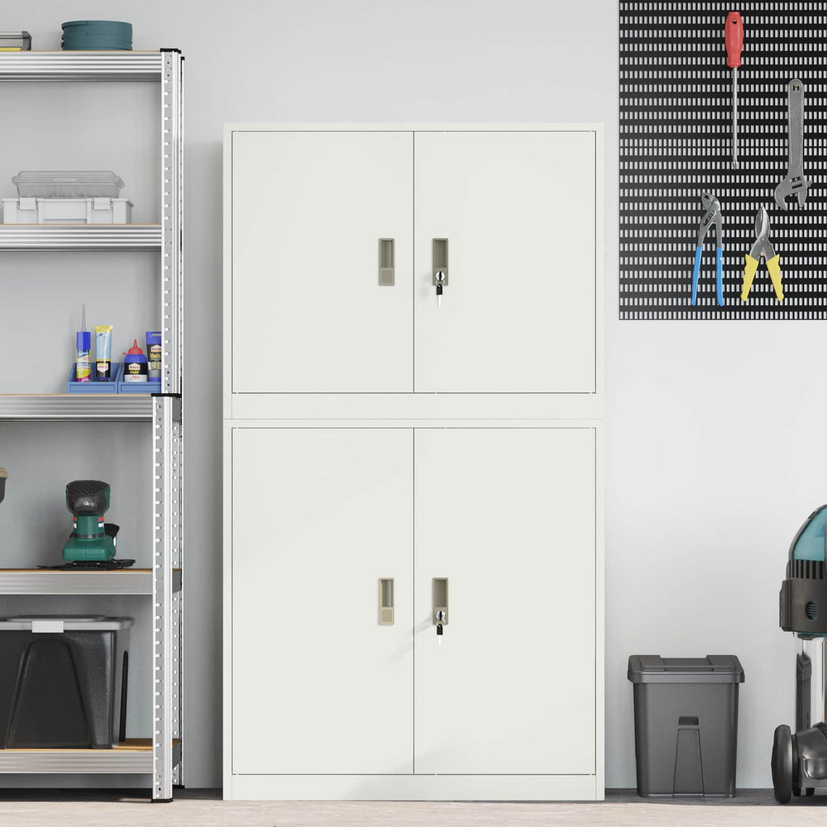 vidaXL Storage Cabinet 2 pcs White 90 x 40 x 160 cm Steel Lockable 4