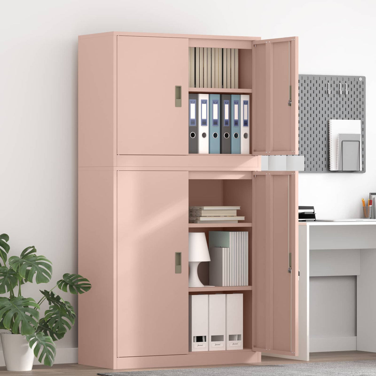 vidaXL Storage Cabinet 2 pcs Pink 90 x 40 x 175 cm Steel Lockable 1