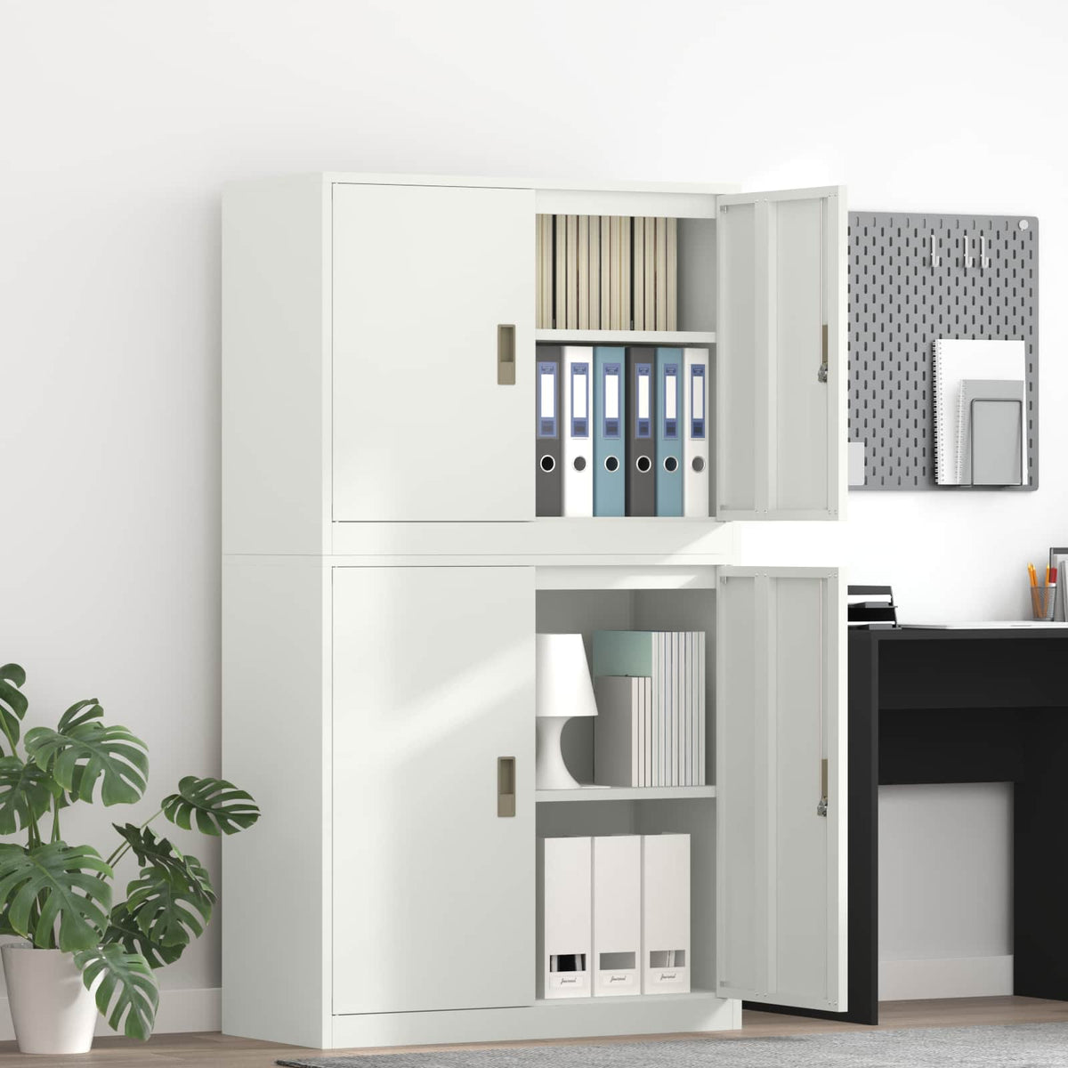 vidaXL Storage Cabinet 2 pcs White 90 x 40 x 175 cm Steel Lockable 1
