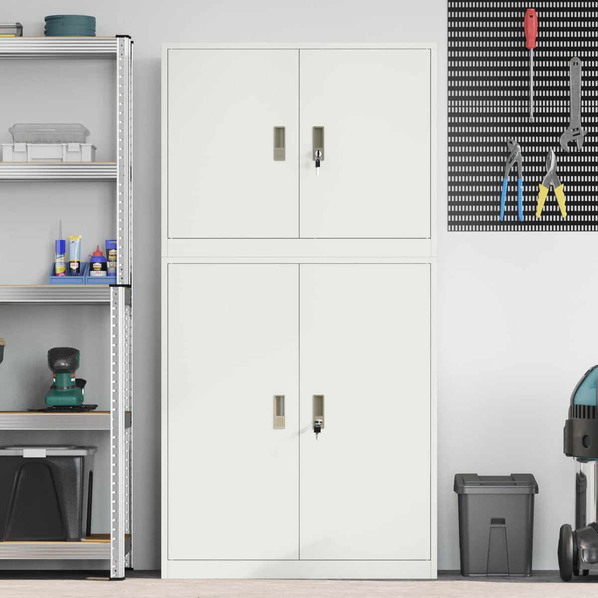 vidaXL Storage Cabinet 2 pcs White 90 x 40 x 175 cm Steel Lockable 4