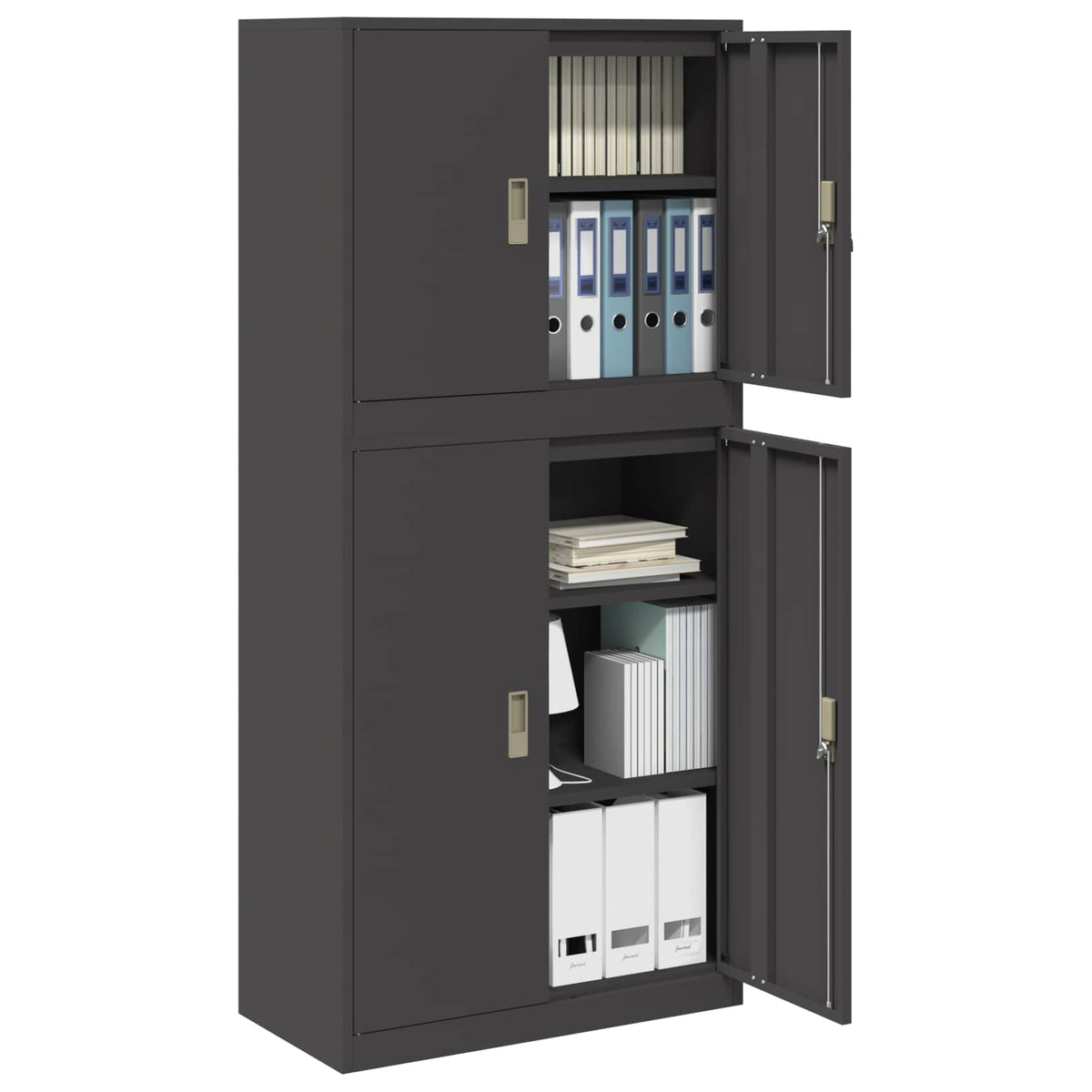 vidaXL Storage Cabinet 2 pcs Black 80 x 40 x 175 cm Steel Lockable 3