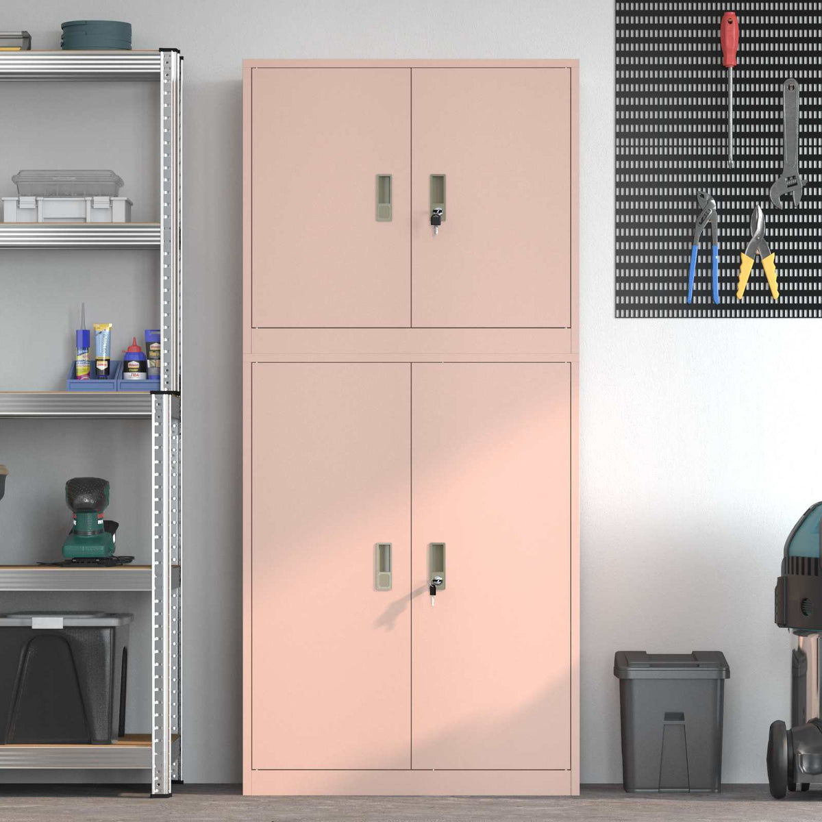 vidaXL Storage Cabinet 2 pcs Pink 80 x 40 x 175 cm Steel Lockable 4