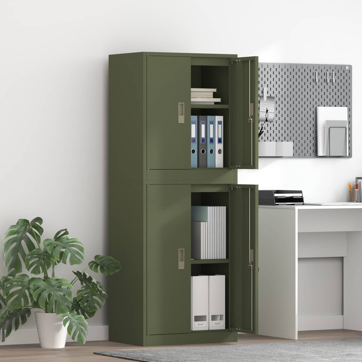 vidaXL Storage Cabinet 2 pcs Olive Green 60 x 40 x 160 cm Steel 1