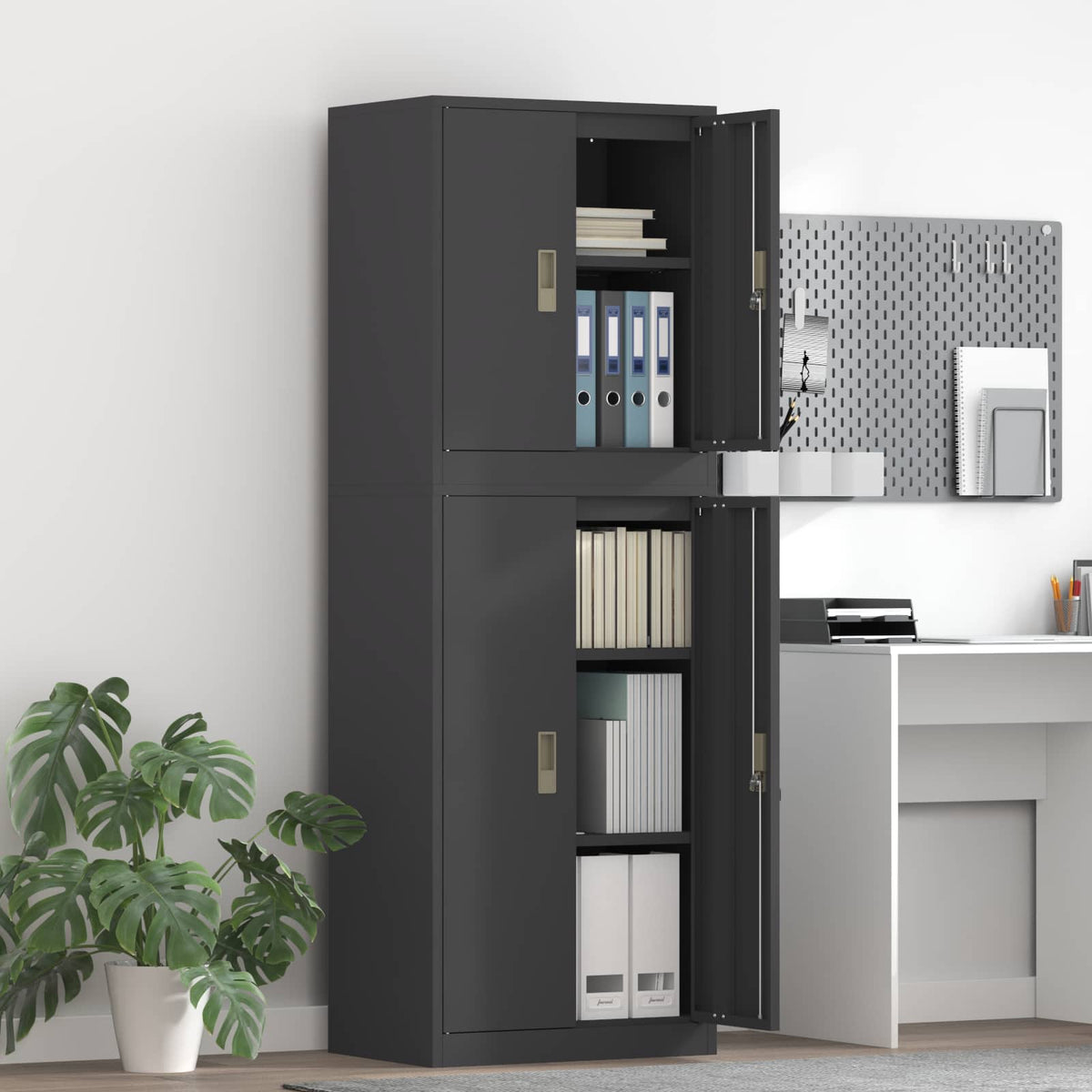 vidaXL Storage Cabinet 2 pcs Black 60 x 40 x 175 cm Steel Lockable 1
