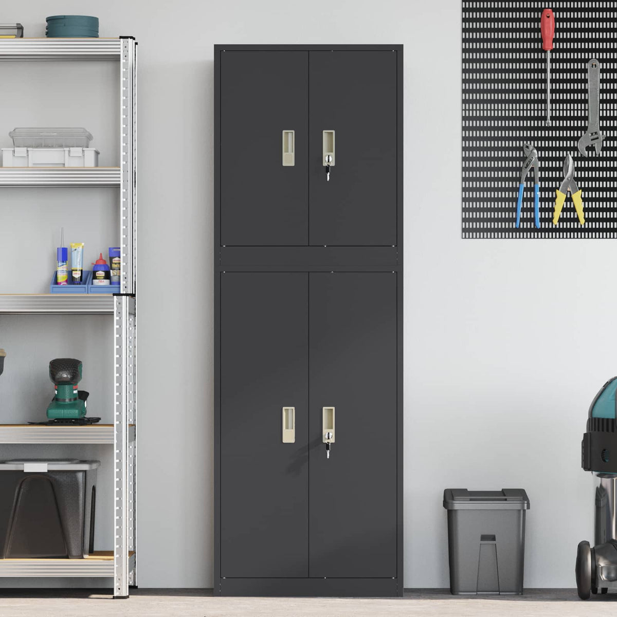 vidaXL Storage Cabinet 2 pcs Black 60 x 40 x 175 cm Steel Lockable 4