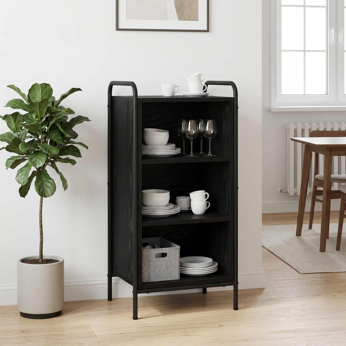 Sideboard 40 x 33 x 80.5 cm Engineered Wood with 2 Shelves Black oak