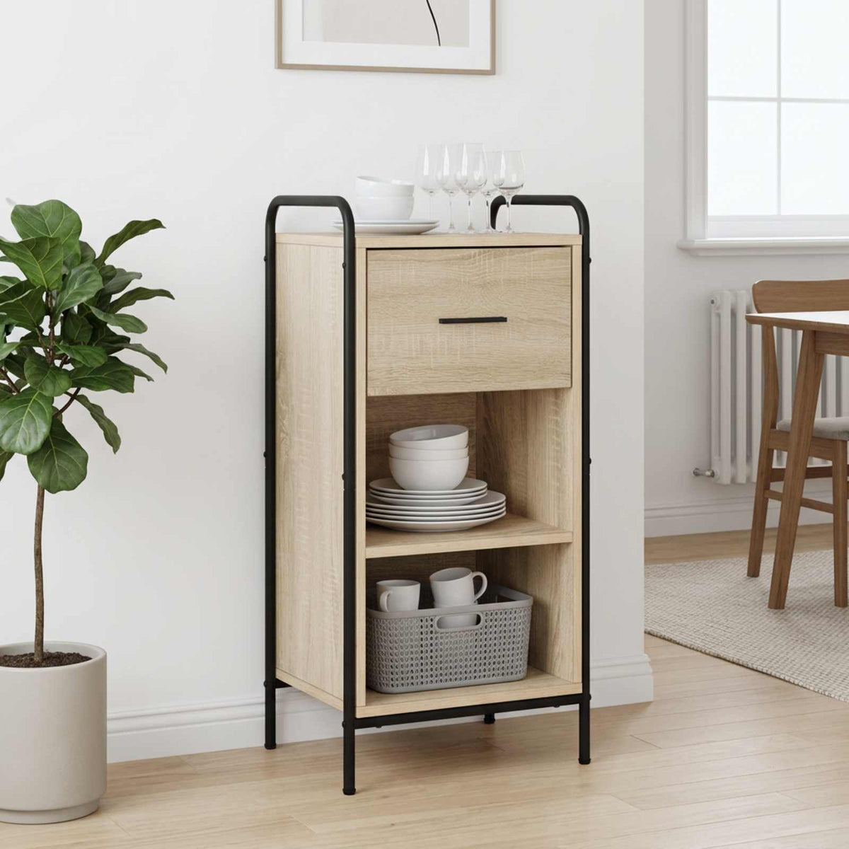 Sideboard 40 x 33 x 80.5 cm Engineered Wood with 1 Drawer & 1 Shelf Sonoma oak