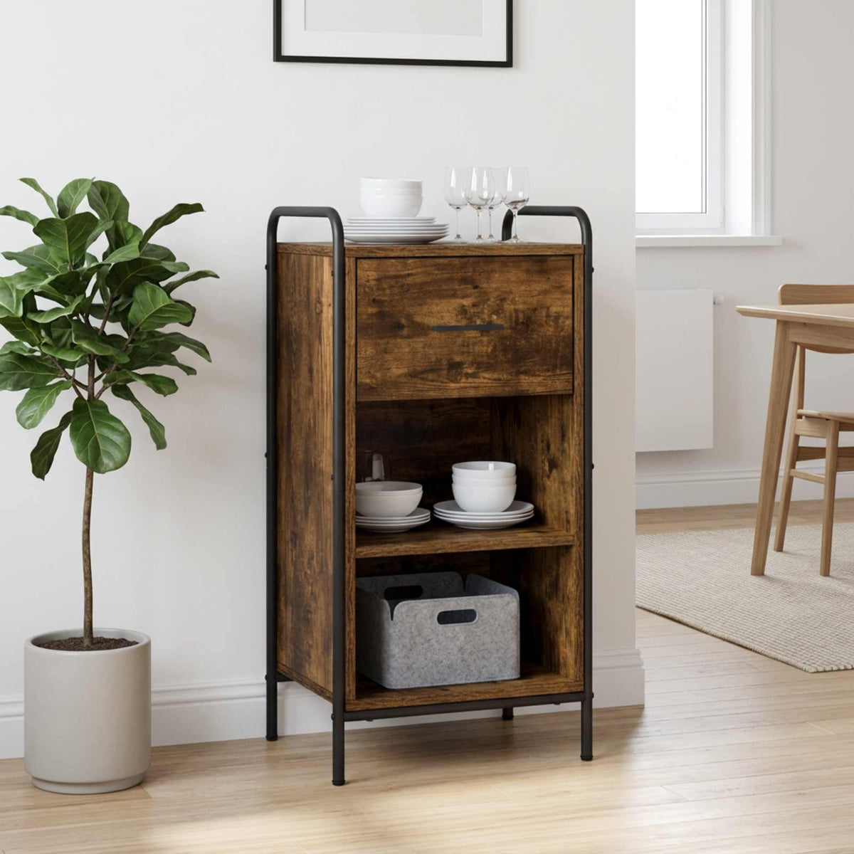 Sideboard 40 x 33 x 80.5 cm Engineered Wood with 1 Drawer & 1 Shelf Smoked oak