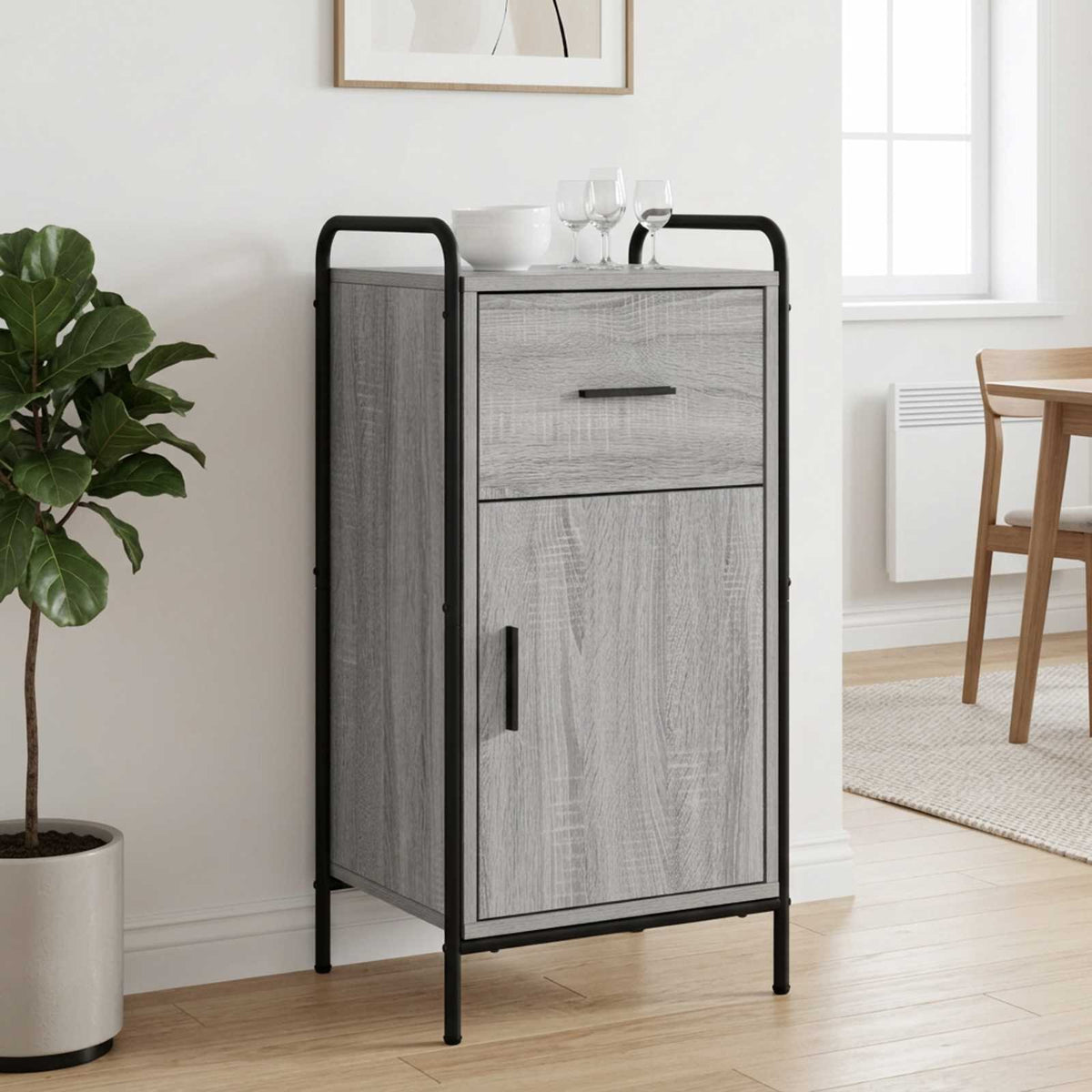 Sideboard 40 x 33 x 80.5 cm Engineered Wood with 1 Drawer & 1 Door Grey sonoma