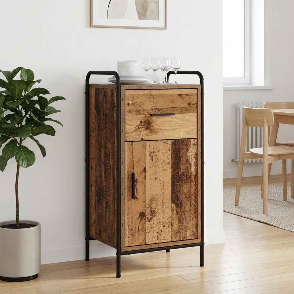 Sideboard 40 x 33 x 80.5 cm Engineered Wood with 1 Drawer & 1 Door Old wood