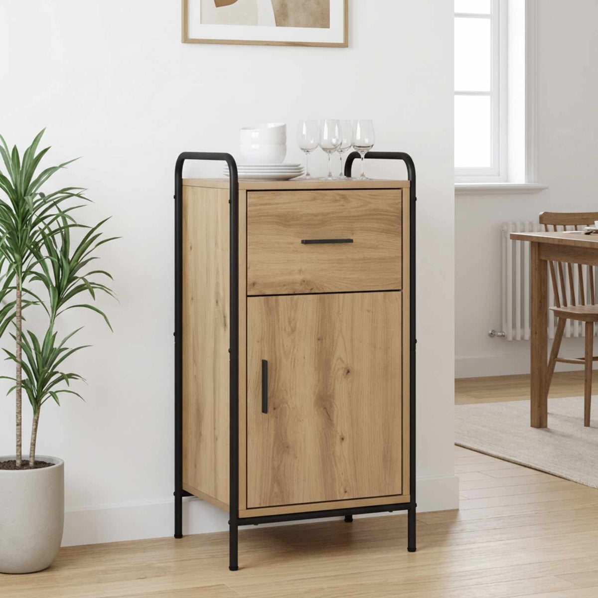 Sideboard 40 x 33 x 80.5 cm Engineered Wood with 1 Drawer & 1 Door Artisan oak