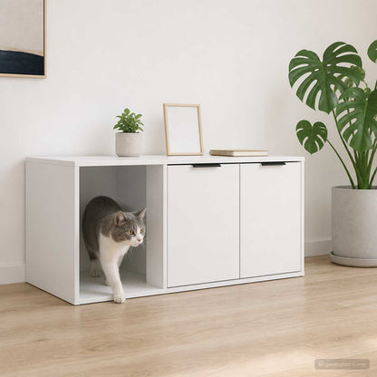 Cat Litter Box Enclosure Engineered Wood Right-side Door Height 45 cm White 100 cm 49 cm