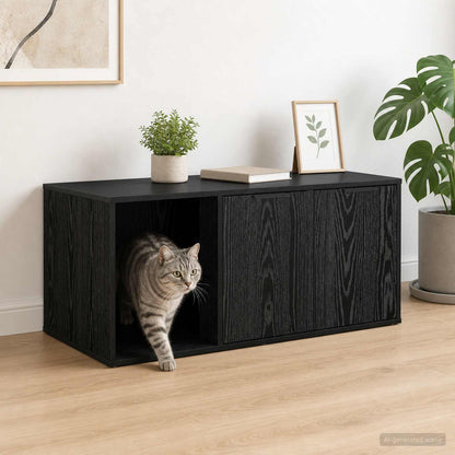 Cat Litter Box Enclosure Engineered Wood Right-side Door Height 45 cm Black oak 100 cm 49 cm