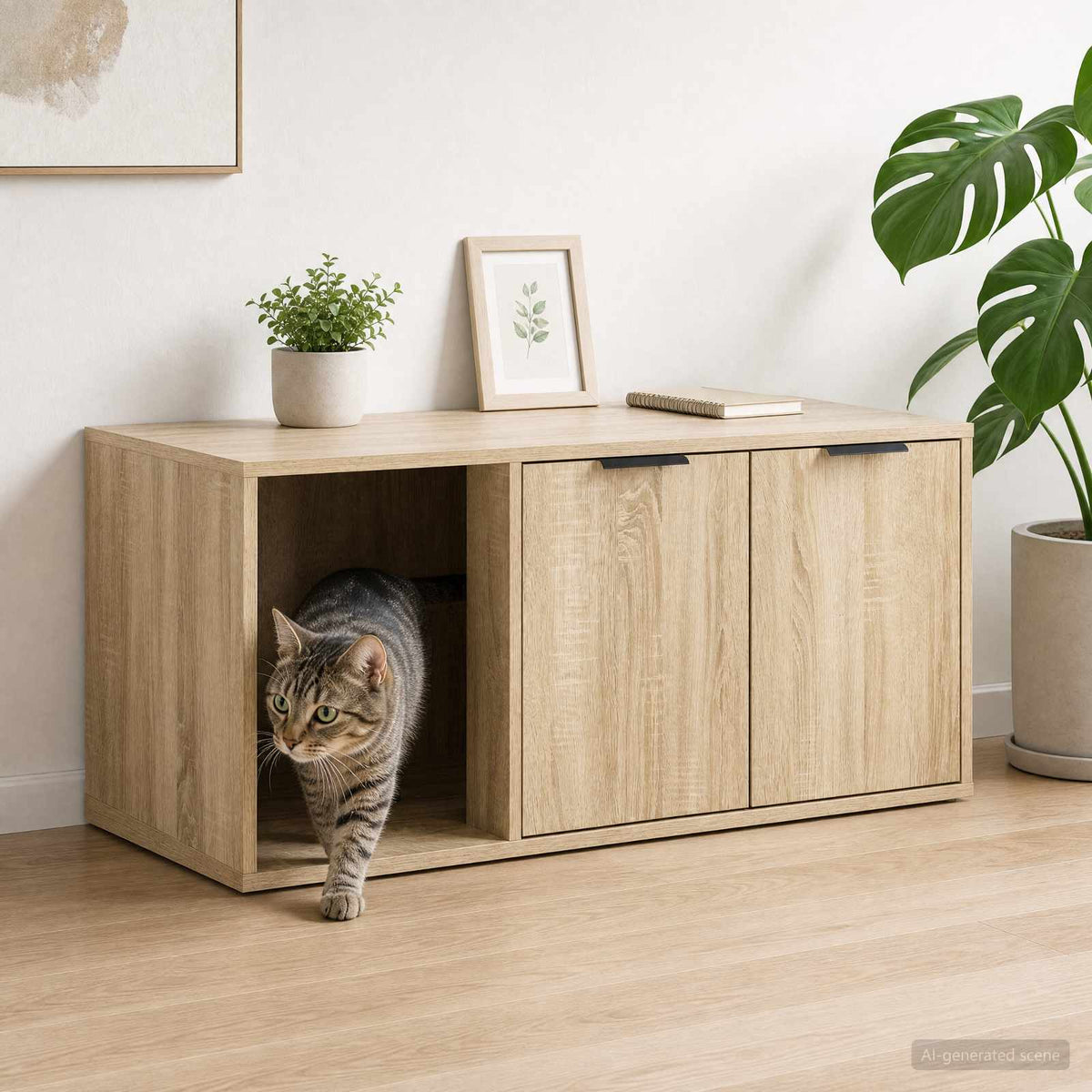 Cat Litter Box Enclosure Engineered Wood Right-side Door Height 45 cm Sonoma oak 100 cm 49 cm