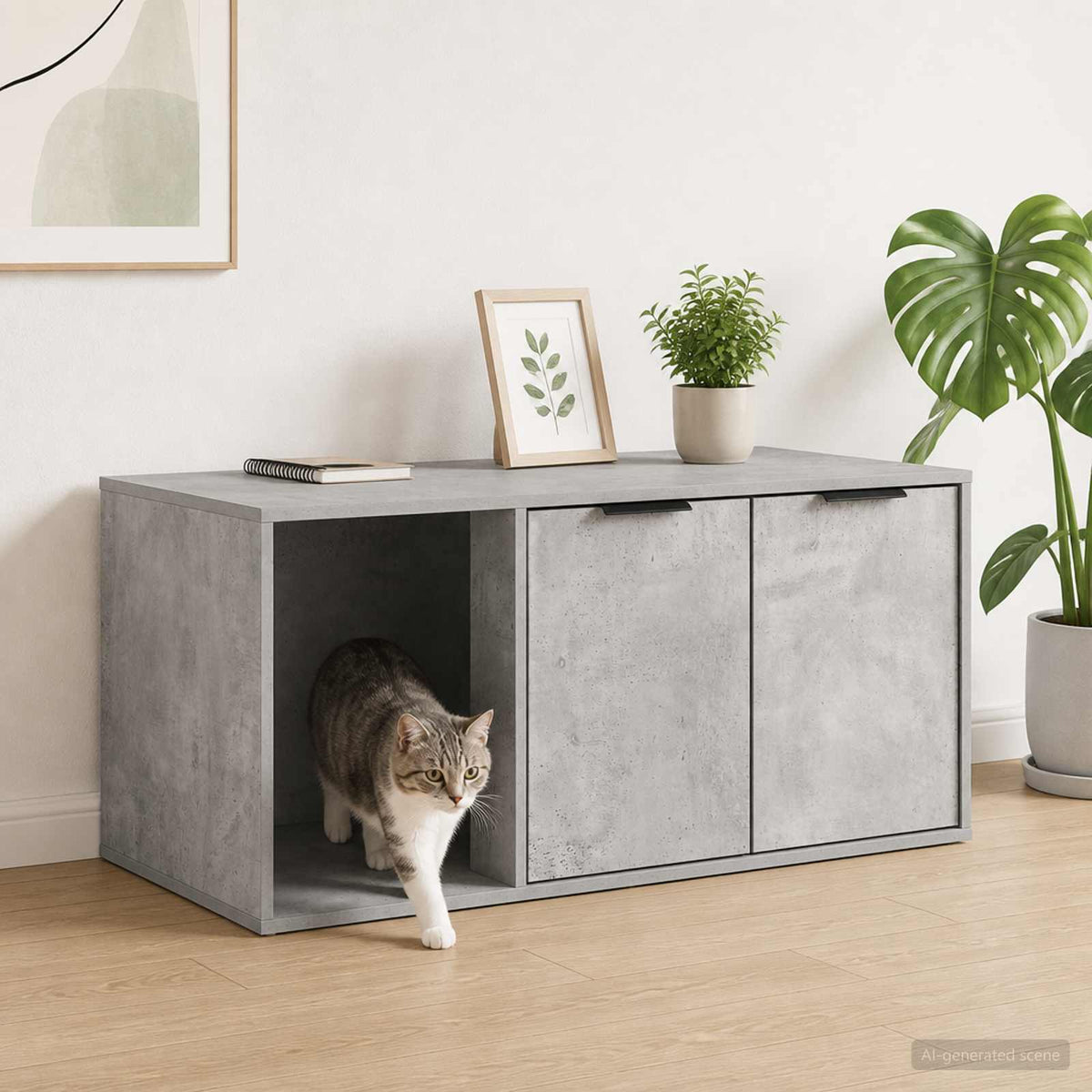 Cat Litter Box Enclosure Engineered Wood Right-side Door Height 45 cm Concrete grey 100 cm 49 cm