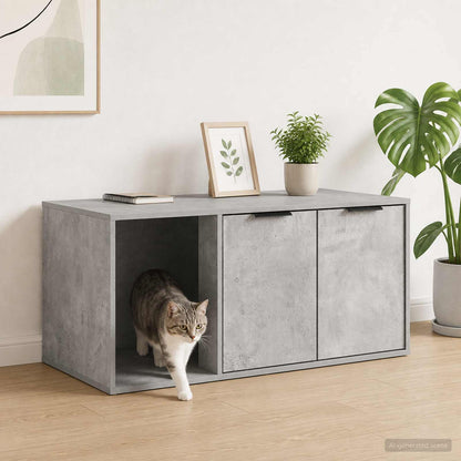 Cat Litter Box Enclosure Engineered Wood Right-side Door Height 45 cm Concrete grey 100 cm 49 cm