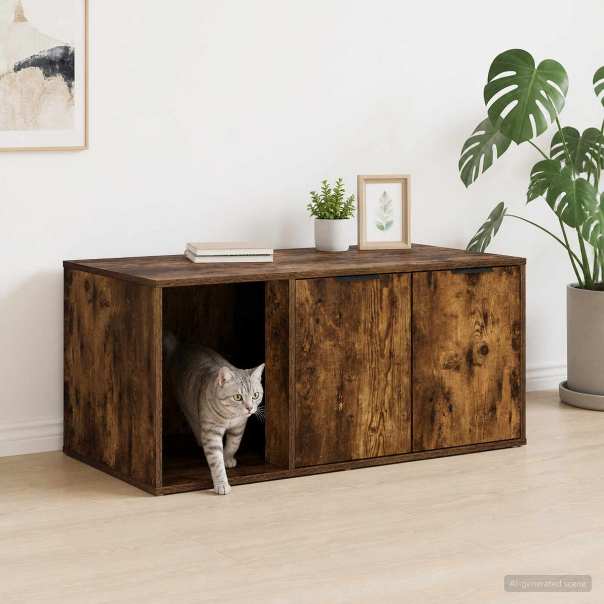 Cat Litter Box Enclosure Engineered Wood Right-side Door Height 45 cm Smoked oak 100 cm 49 cm