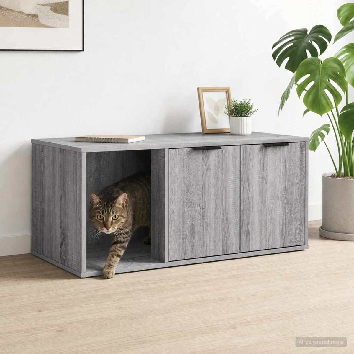 Cat Litter Box Enclosure Engineered Wood Right-side Door Height 45 cm Grey sonoma 100 cm 49 cm