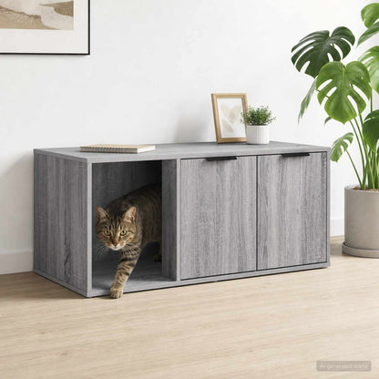 Cat Litter Box Enclosure Engineered Wood Right-side Door Height 45 cm Grey sonoma 100 cm 49 cm