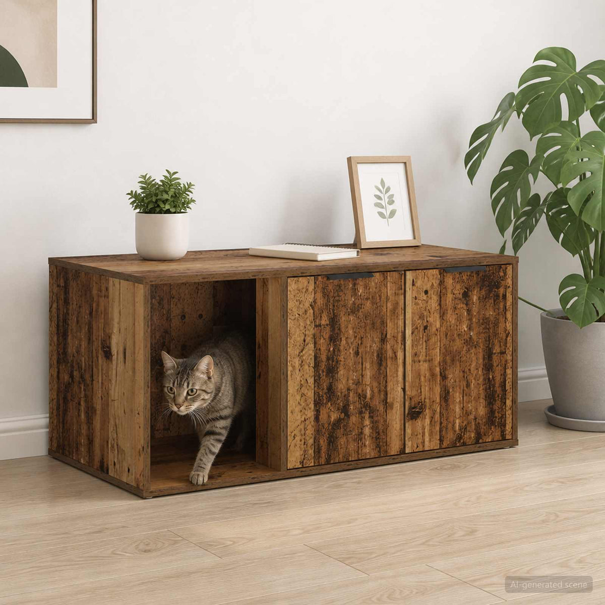 Cat Litter Box Enclosure Engineered Wood Right-side Door Height 45 cm Old wood 100 cm 49 cm