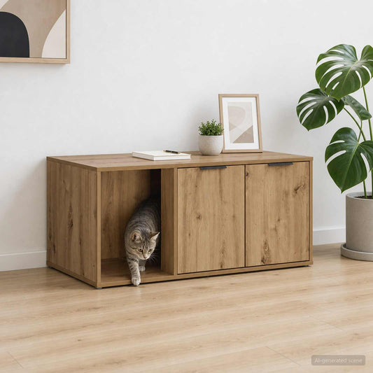 Cat Litter Box Enclosure Engineered Wood Right-side Door Height 45 cm Artisan oak 100 cm 49 cm