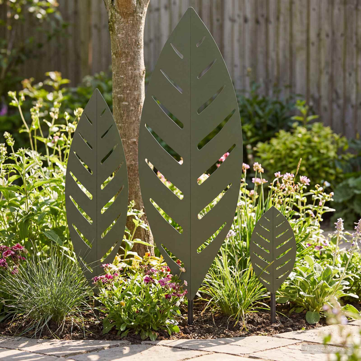 Garden Stake 3 pcs 116.5 x 35 x 3 cm Steel Olive green
