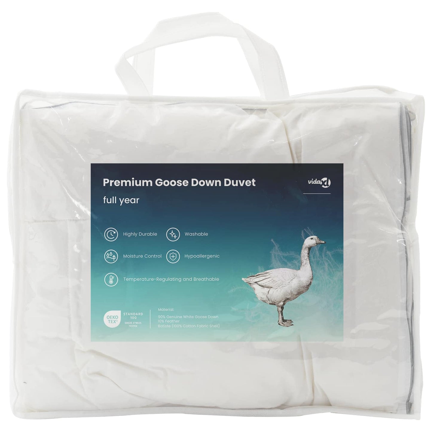 vidaXL Duvet FULDA 155 x 220 cm 4 Seasons 210 GSM 90% Goose Down White 3