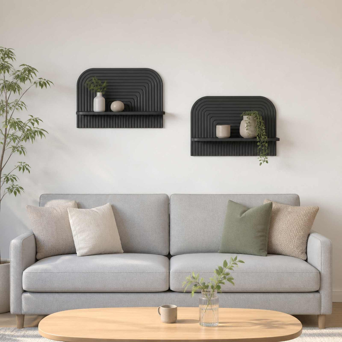 Wall Shelf 2 pcs 60 x 13.5 x 37.5 cm Engineered Wood Black