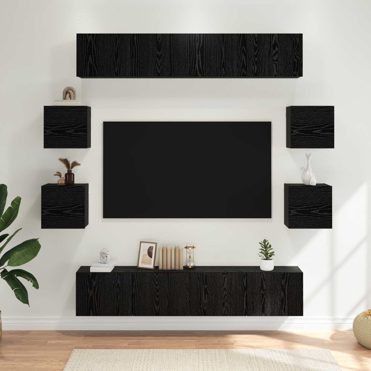 vidaXL TV Cabinet Set 8 pcs Black Oak Engineered Wood 1