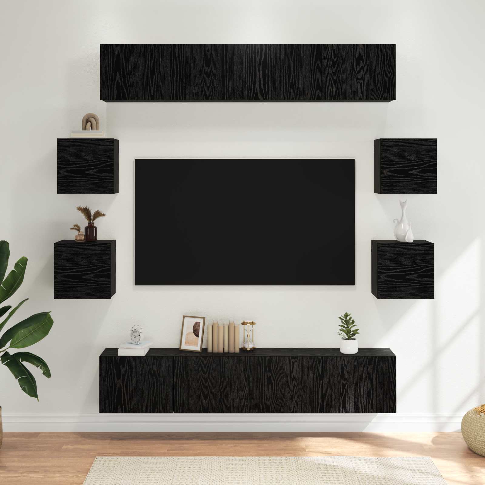 vidaXL TV Cabinet Set 8 pcs Black Oak Engineered Wood 1