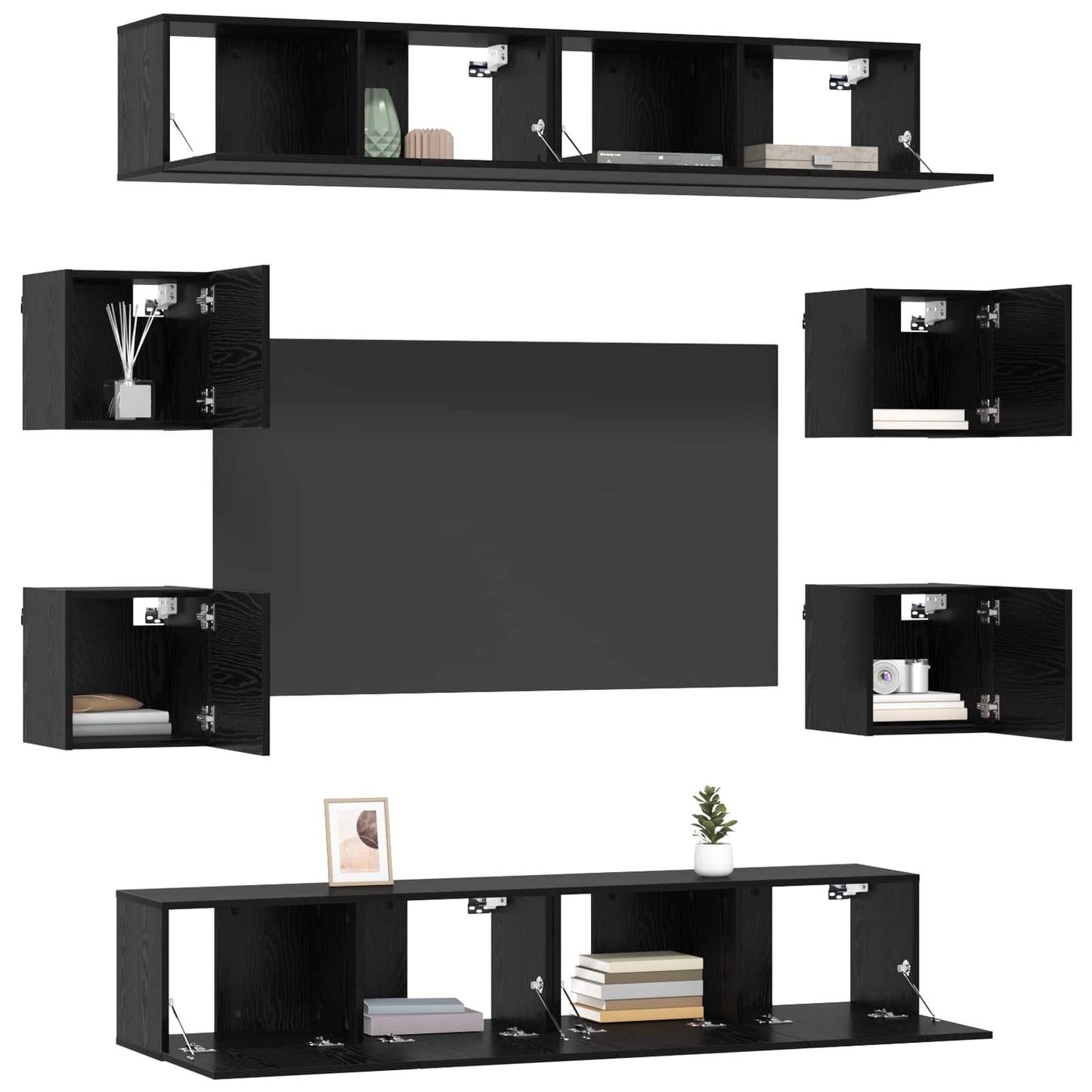vidaXL TV Cabinet Set 8 pcs Black Oak Engineered Wood 3