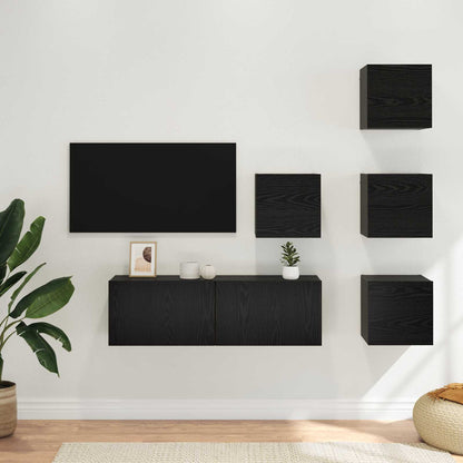 TV Cabinet Set Engineered Wood 5 pcs Black oak