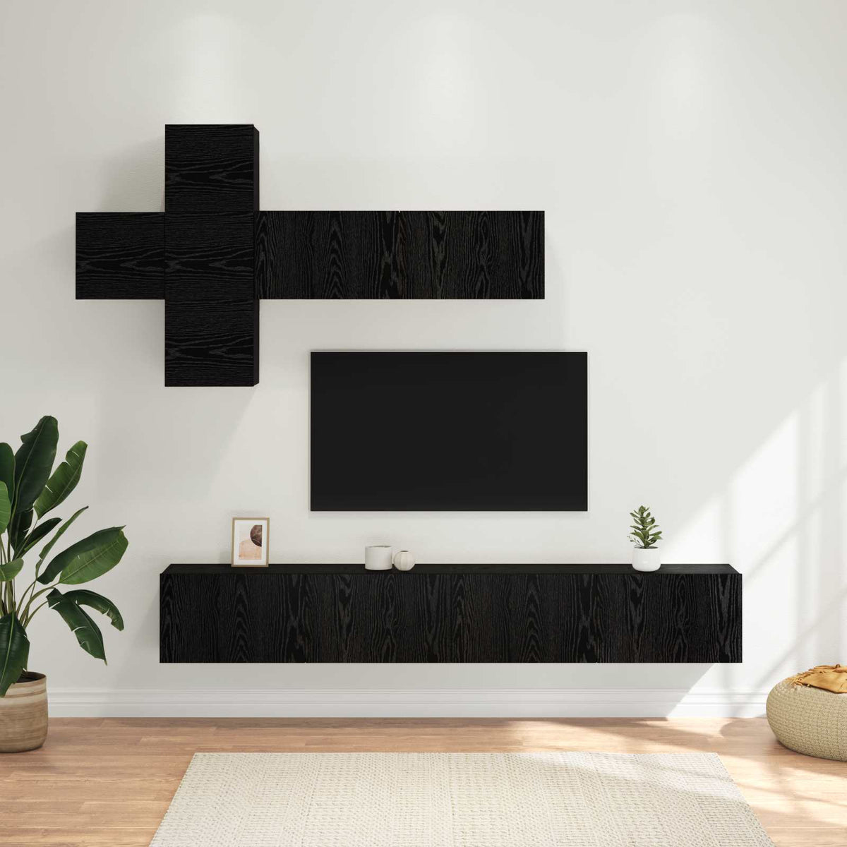 vidaXL TV Cabinet Set Wall-mounted 7 pcs Black Oak Engineered Wood 1