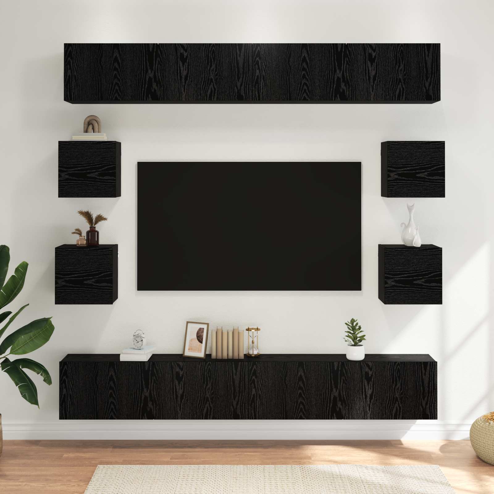 vidaXL TV Cabinet Set 8 pcs Black Oak Engineered Wood 1