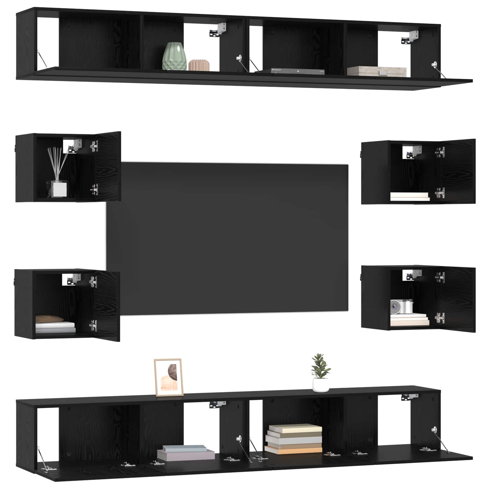 vidaXL TV Cabinet Set 8 pcs Black Oak Engineered Wood 3