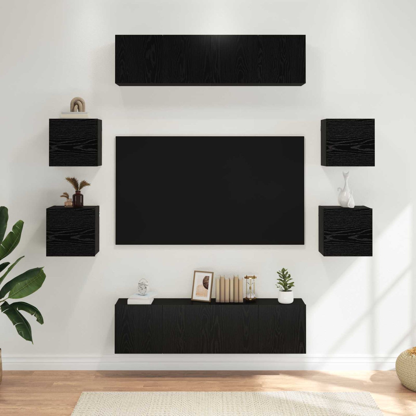 vidaXL TV Cabinet Set 8 pcs Black Oak Engineered Wood 1