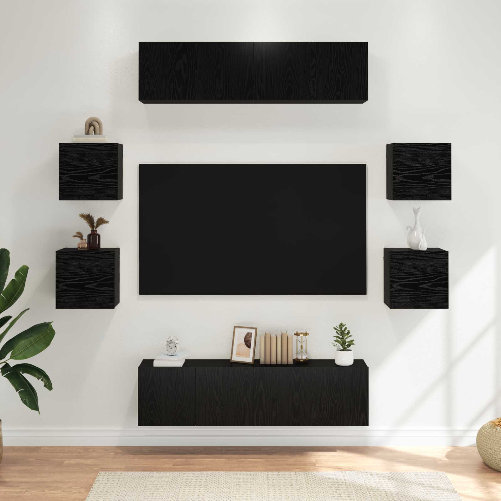 vidaXL TV Cabinet Set 8 pcs Black Oak Engineered Wood 1